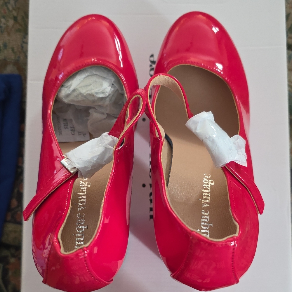 Unique Vintage Red Patent Leather Heels (Mary Jane Heels)